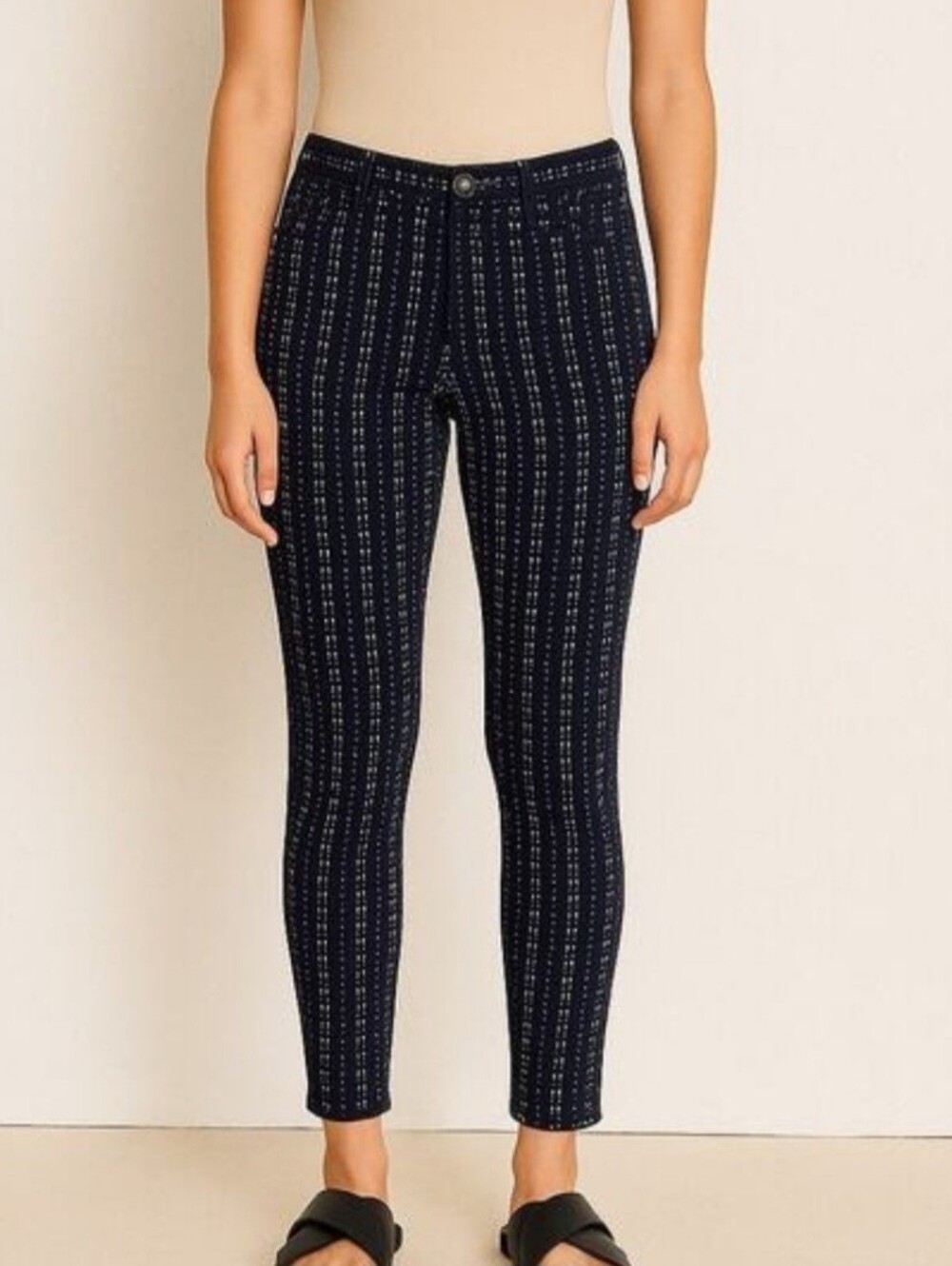 Madewell Women's Navy Blue Ankle Pants in Stitch Dot - Size 10